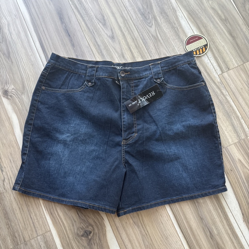 Revolt Jeans Co Womens Plus Size 22 Dark Wash Denim Shorts Grommet Back 18S386